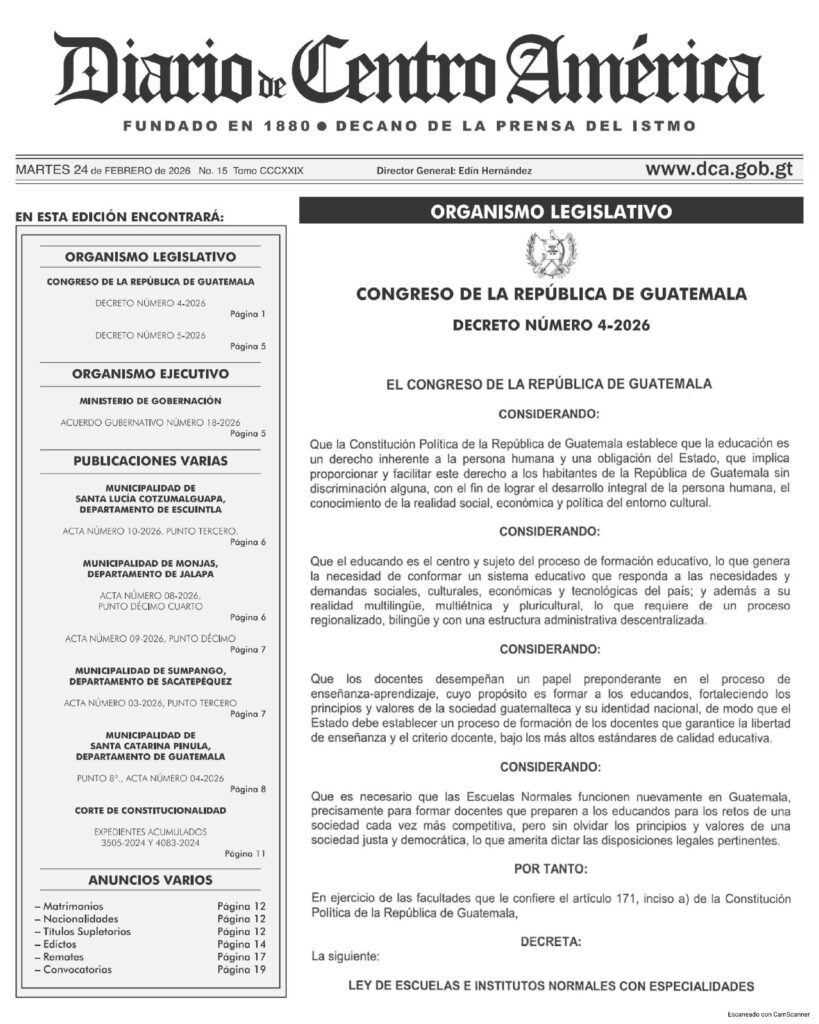 thumbnail of Decreto Número 4-2026 del Congreso – Ley de Escuelas e Institutos Normales _9271